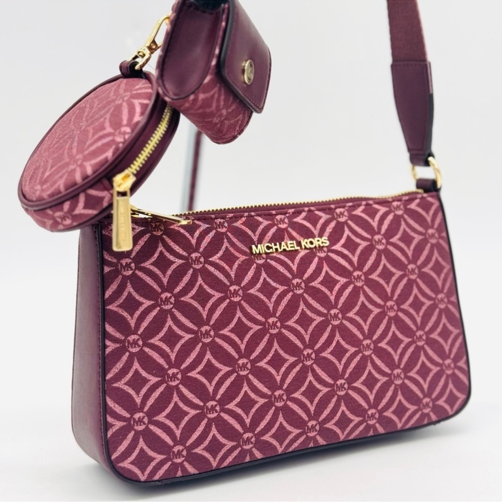 Michael Kors Jet Set Logo Crossbody Bag with Case for Apple AirPods Pro Ox Blood - Picture 3 of 10